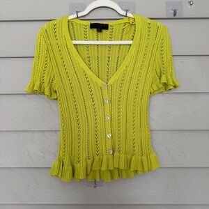 Zara Chartreuse Knit Button-Up Blouse NWOT